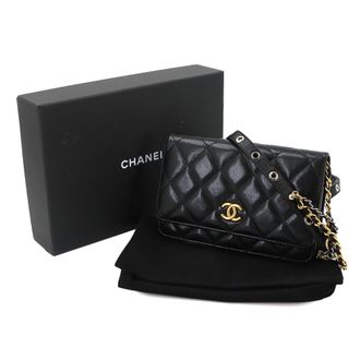 Chanel Black Leather Chain/Shoulder Wallet (Pre-Owned)