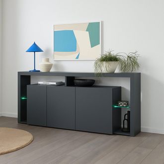 Dmora Aparador Willer, Buffet De Sal&oacute;n 3 Puertas, Aparador De Sal&oacute;n, Aparador Moderno, 200x40h80 Cm, Antracita, Con Embalaje Reforzado - Dmora