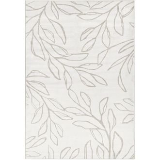 Beliani Rug Light Beige Fabric 200 x 300 cm Modern Leaves Pattern Living Room Bedroom For Underfloor Heating Anti-Slip Bottom Low-Pile BISMIL