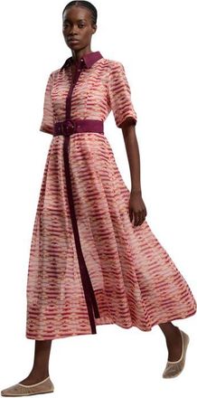 Karen Millen Short Sleeve Midi Shirt Dress in Multi at Nordstrom, Size 10