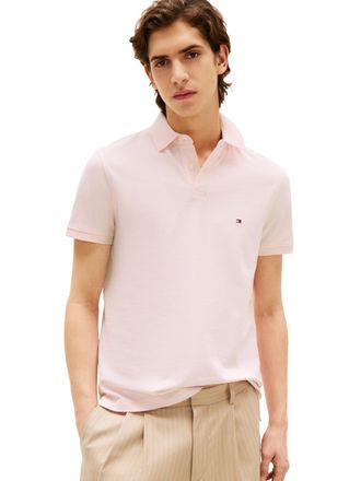 Tommy Hilfiger Mens Short Sleeve Polo Shirts in Regular Fit with Stretch and Organic Pique Cotton, Pink Lily, Large