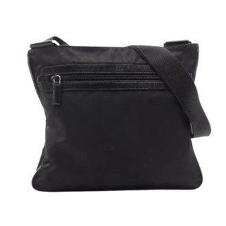 Prada Pre-owned Triangle Logo Nylon Saffiano Leather Shoulder Bag - Dames - Pre-owned - Zwart - Maat: ONE Size Nylon