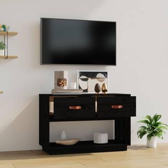Berkfield Home TV Cabinet Black 90x40x60 cm Solid Wood Pine | Size: 90 x 40 x 60 cm