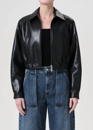 A Gold E Essie Recycled Leather Cropped Jacket In Black