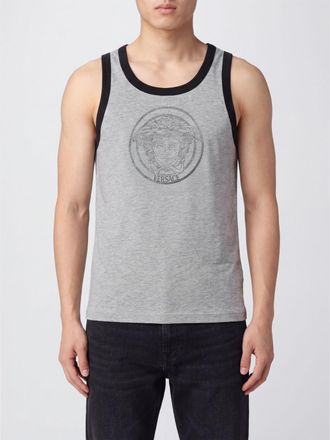 Versace Canotta in cotone con logo Medusa ricamato e strass