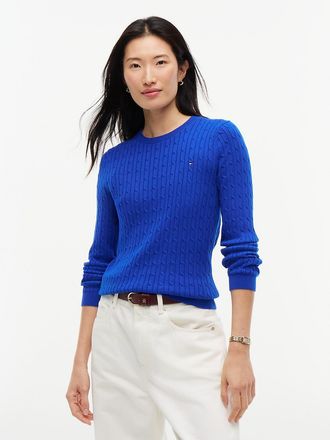 Tommy Hilfiger Womens Cable Knit Sweater - Cobalt - XXL