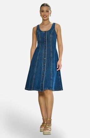 Yumi Stretch Denim Panel Fitted Dress in Blue at Nordstrom, Size 10