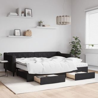 vidaXL Sof&aacute; Cama Nido Con Cajones Tela Negro 90x200 Cm Vidaxl