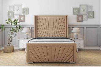 Sloomy Rutherford Dumfries Bed Frame With 50 Upholstered Wingback Headboard in Light Brown | Size: Double