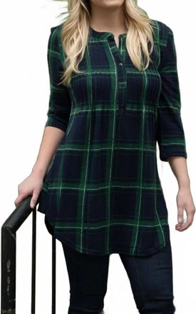 Papillon Plaid Tunic With Pleat Detail In Navy