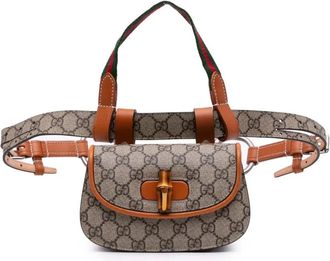 Gucci Marsupio in tessuto GG Supreme e bambù con decorazione Web 1947 2016-2025 - Marrone