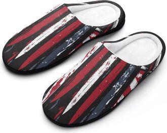 Generic United States Flag Cooking Knives Mens Slippers Slip On Comfortable Fleece Cotton House Shoes Winter