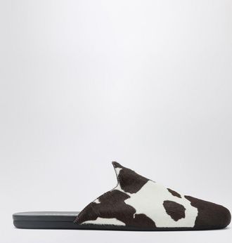 Prada White/dark brown mules with animal print