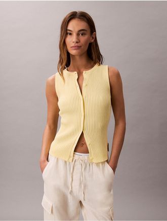 Calvin Klein Jeans Calvin Klein Womens Smooth Cotton Rib Sweater Tank - Yellow - XS