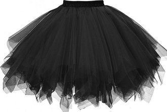 Generic Women Tutu Skirt Pleated Retro Vintage Ballet Bubble Dance Skirt Puffy Petticoat Ruffled Tulle Layered Frilly Skirt Tiered Underskirt Cosplay Princess