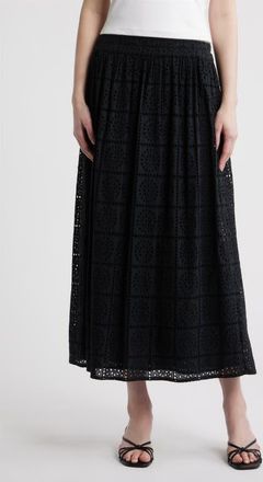 Rails Dax Cotton Eyelet Midi Skirt in Black Grid Embroidery at Nordstrom, Size Xx-Small