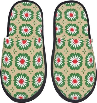 Generic Portable Mens Slipper Christmas Flower Cotton Slipper Soft Womens Slippers for Guest Bedroom Family M