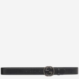 Gucci Mens Black Leather Belt Calfskin