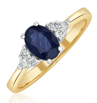 The Diamond Store Sapphire 7 x 5mm And Diamond 18K Gold Ring