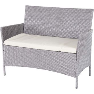 Hhg [NON UTILIZZATO] Divano sofa esterno giardino 2 posti Halden 106cm polyrattan grigio con cuscino avorio