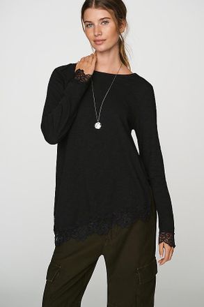Wilt 100% Cotton Lace Trimmed Asymmetrical Tunic Top
