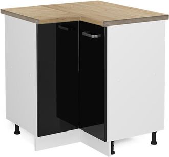 Vicco Armario De Esquina R-line, Negro Brillo Intenso, 75.6 Cm, Et Roble