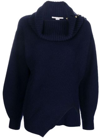 Stella McCartney roll-neck rib-knit jumper - women - Cashmere/Wool - 46 - Blue