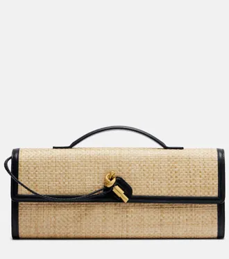Bottega Veneta Andiamo leather-trimmed raffia clutch