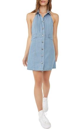 Free People Sami Denim Halter Minidress in Bali Blue at Nordstrom, Size X-Large