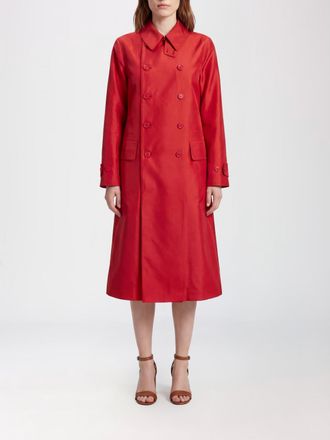 Ralph Lauren Long Double-Breasted Silk-Blend Coat with Flap Pockets