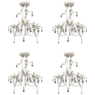 vidaXL vidaXL Lampadario con Pendenti in Cristallo 4 pz Bianco Elegante