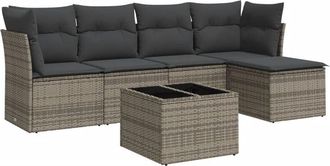 vidaXL Set De Muebles De Jard&iacute;n 6 Pzas Y Cojines Rat&aacute;n Sint&eacute;tico Gris Vidaxl