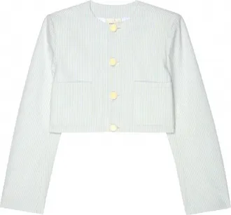 Frame Denim Womens Seersucker Cotton Jacket In Light Chambray Multi
