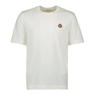 Moncler T-Shirts, male, White, Size: S Leather Logo T-Shirt