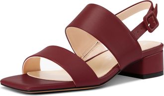 Castamere Womens Chunky Block Low Heel Peep Open Square Toe Buckle Sandals Dress Casual Party Shoes 3.5 CM Heels Wine Red 3.5 UK