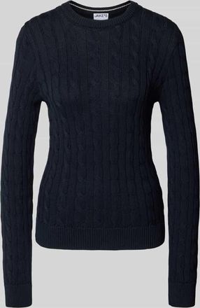 Jake*s Casual Strickpullover mit Zopfmuster und Rundhalsausschnitt in Dunkelblau, Gr&ouml;&szlig;e XXL