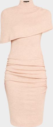 Black Halo Ruched Turtleneck Cape Knit Dress