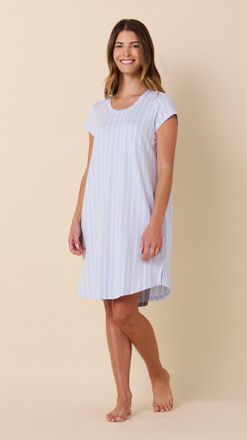 The Cats Pajamas Pima Knit Short Sleeved Sleep Shirt in Heritage Stripe Blue at Nordstrom, Size X-Small