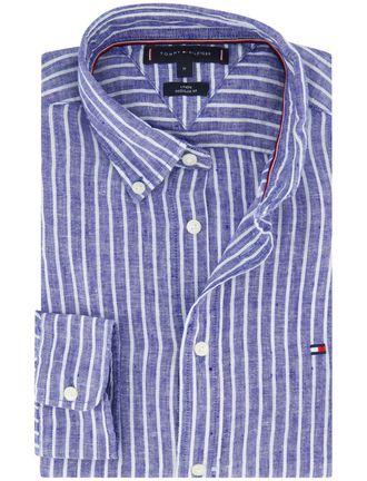 Tommy Hilfiger overhemd blauw gestreept linnen normale fit