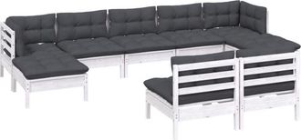 vidaXL Muebles De Jard&iacute;n 9 Pzas Con Cojines Blanco Madera De Pino Vidaxl