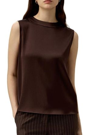 LilySilk Sleeveless Round Neck Silk Top in Dark-Brown at Nordstrom, Size X-Large