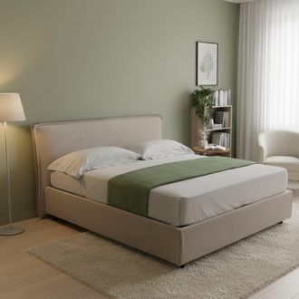 Dmora Cama Matrimonial Brienza Con Colch&oacute;n, Desenfundable, Hecho En Italia, Con Almac&eacute;n, Gris Tortora