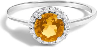 House of Brilliance 10K Gold Gemstone and 1/10 Cttw Diamond Halo Birthstone Ring in White | Orange Citrine at Nordstrom, Size 6.5