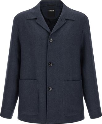 Ermenegildo Zegna Blue Linen Full-Length Mens Jacket
