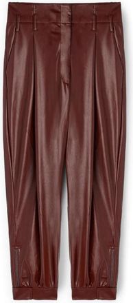 Motivi Geplooide broek van gecoate stof - Dames - Straight fit broeken - Bruin - 2XS - Leer - Broeken