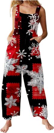 Generic Xmas Onesies Christmas Jumpsuit for Women UK Santa Claus Print Dungarees Snowman Print Tunic Long Overall High Waist Slim Fit Fitness Onsies Romper Wi