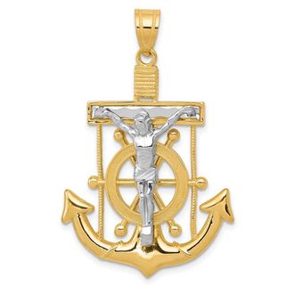 Diamond2Deal 10k Two-tone Diamond-cut Mariners Cross Pendant