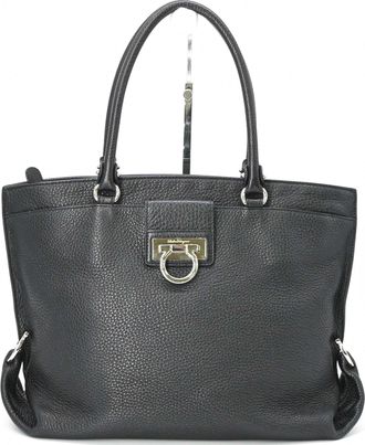 Ferragamo Gancini Black Leather Tote Bag (Pre-Owned)