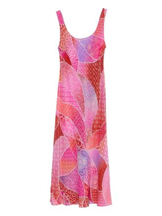 Rixo patchwork halter neck midi dress - women - Silk/Viscose - M - Pink