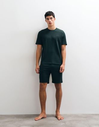 HUGO BOSS Boss Bodywear shorts co-ord in tessuto waffle da casa verde scuro-blu navy